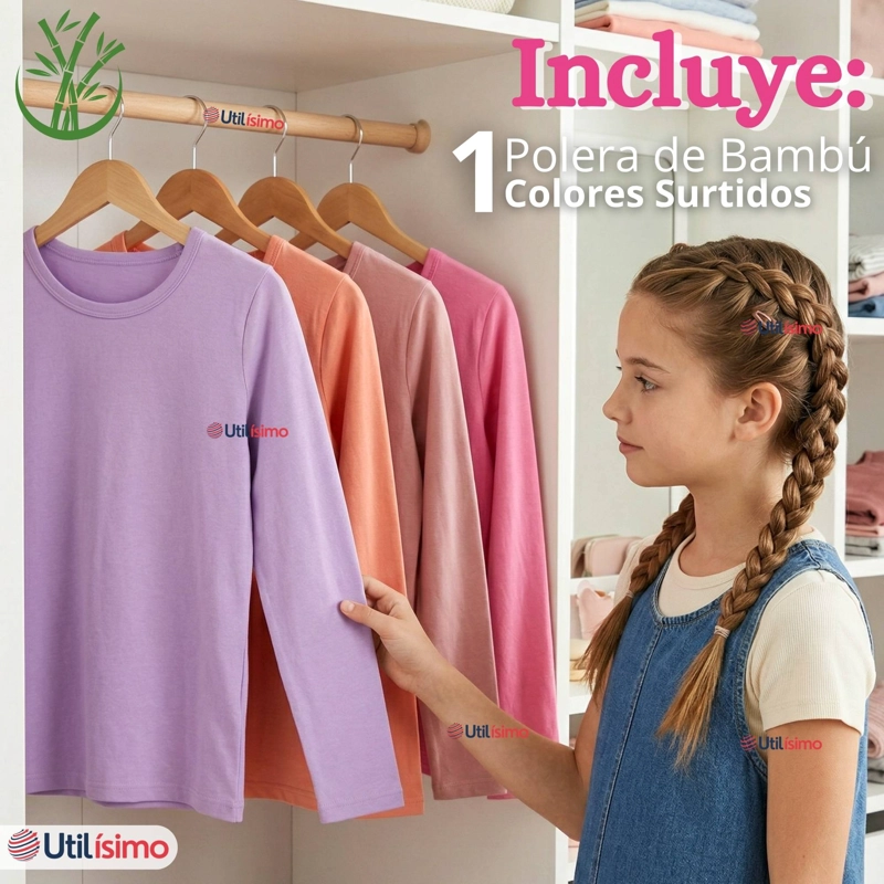 CAMISETA POLERA BAMBU CUELLO REDONDO PRIMERA CAPA MANGA LARGA COLORES SURTIDO NIÑA - 2