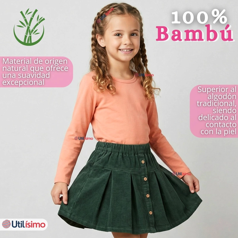 PACK 6 CAMISETAS POLERA BAMBU CUELLO REDONDO PRIMERA CAPA MANGA LARGA COLORES SURTIDO NIÑA - 4