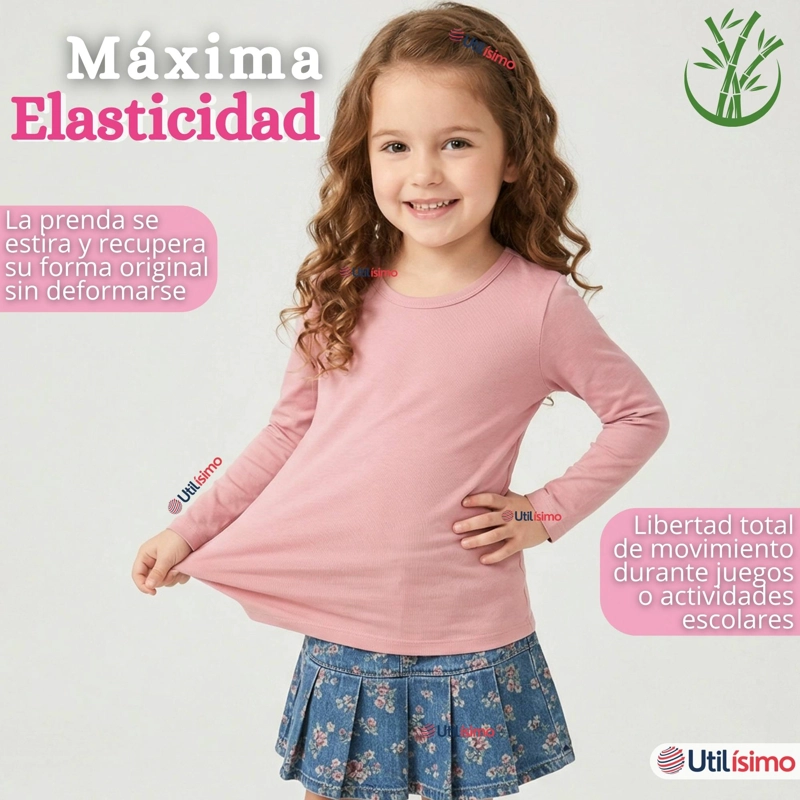 PACK 6 CAMISETAS POLERA BAMBU CUELLO REDONDO PRIMERA CAPA MANGA LARGA COLORES SURTIDO NIÑA - 6
