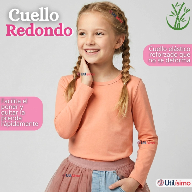 PACK 6 CAMISETAS POLERA BAMBU CUELLO REDONDO PRIMERA CAPA MANGA LARGA COLORES SURTIDO NIÑA - 8