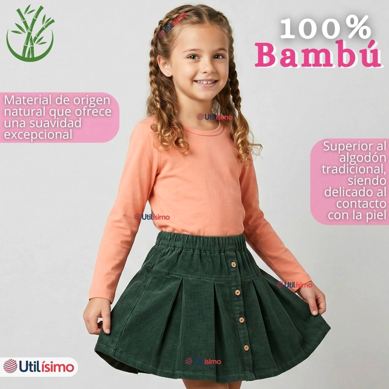 PACK 6 CAMISETAS  BASICA POLERA BAMBU CUELLO REDONDO PRIMERA CAPA MANGA LARGA COLORES SURTIDO NIÑA - 4