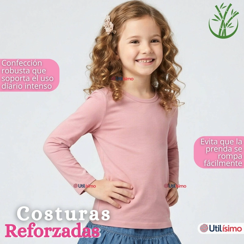 PACK 6 CAMISETAS  BASICA POLERA BAMBU CUELLO REDONDO PRIMERA CAPA MANGA LARGA COLORES SURTIDO NIÑA - 10