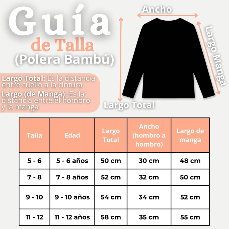 CAMISETA POLERA BAMBU CUELLO REDONDO SALMON PRIMERA CAPA MANGA LARGA NIÑA - 3