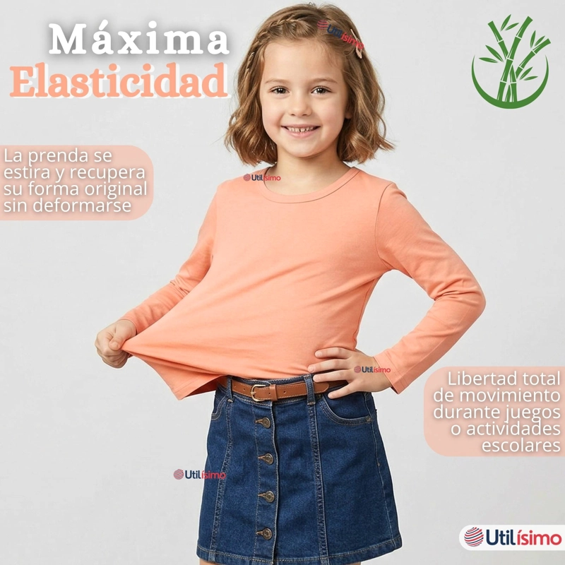 CAMISETA POLERA BAMBU CUELLO REDONDO SALMON PRIMERA CAPA MANGA LARGA NIÑA - 6