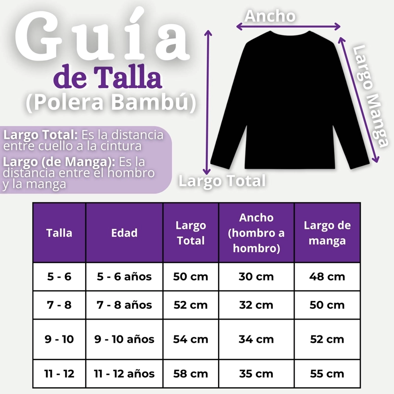 CAMISETA POLERA BAMBU CUELLO REDONDO LILA PRIMERA CAPA MANGA LARGA NIÑA - 3