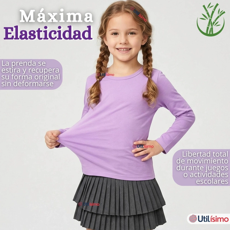 CAMISETA POLERA BAMBU CUELLO REDONDO LILA PRIMERA CAPA MANGA LARGA NIÑA - 6