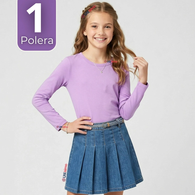 CAMISETA POLERA BAMBU CUELLO REDONDO LILA PRIMERA CAPA MANGA LARGA NIÑA - 1