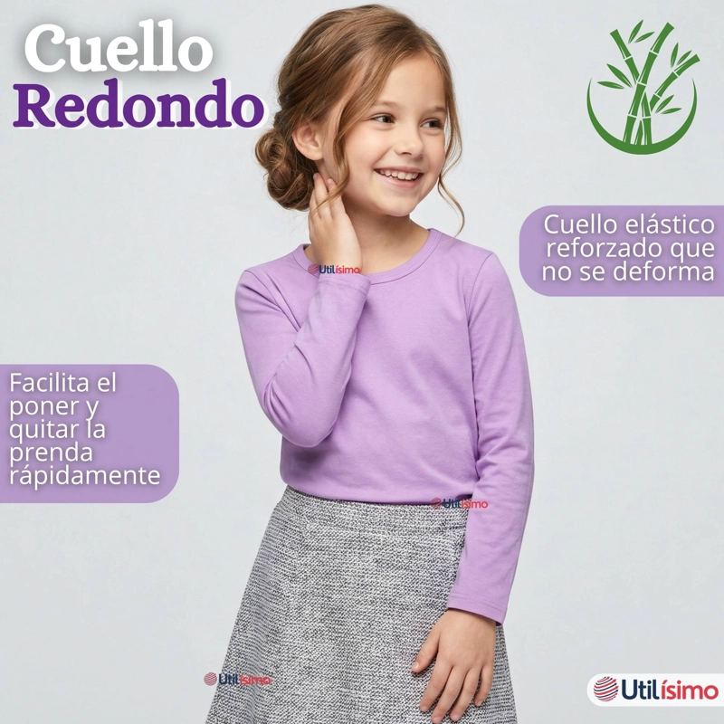 CAMISETA POLERA BAMBU CUELLO REDONDO LILA PRIMERA CAPA MANGA LARGA NIÑA - 8