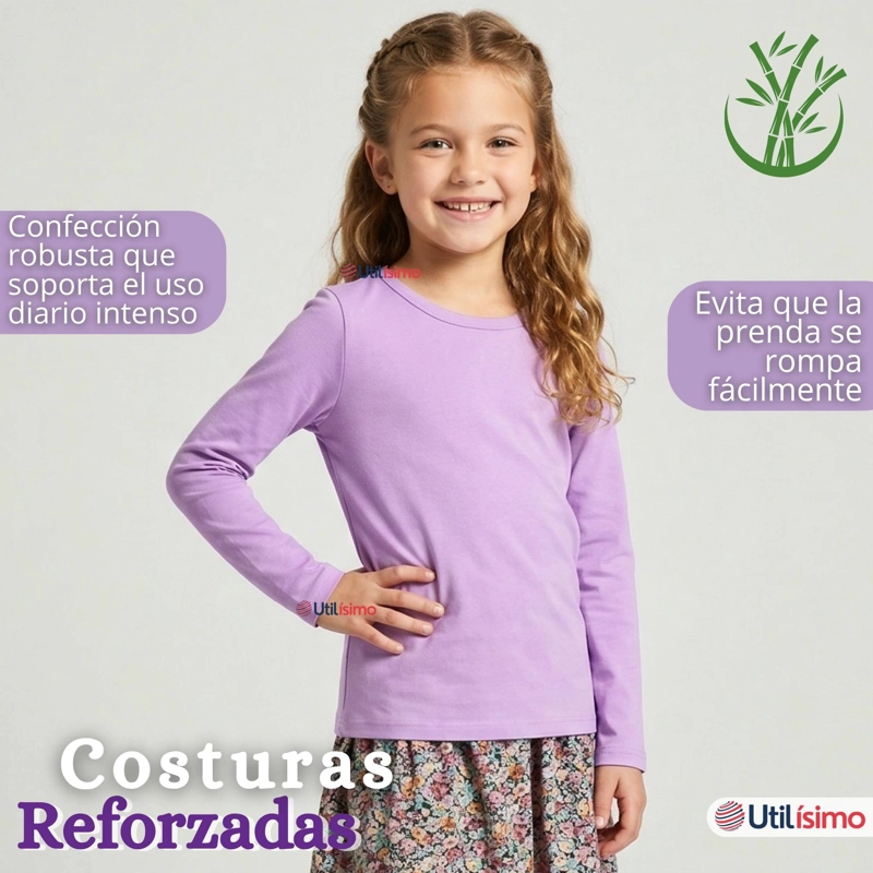 CAMISETA POLERA BAMBU CUELLO REDONDO LILA PRIMERA CAPA MANGA LARGA NIÑA - 10