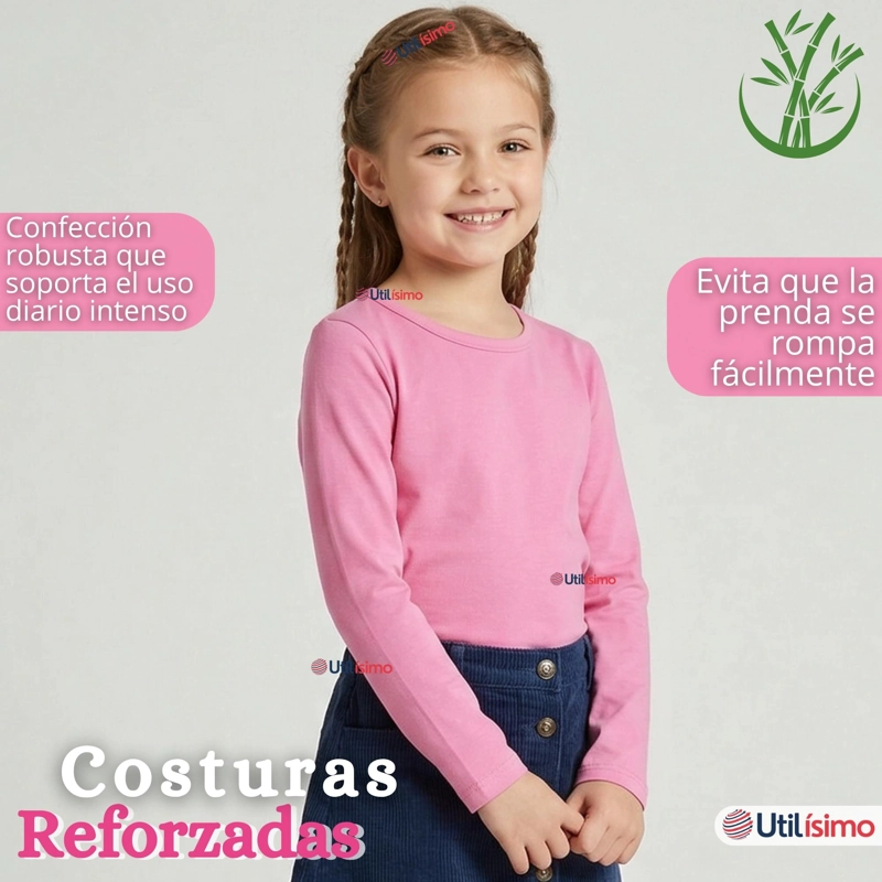CAMISETA POLERA BAMBU CUELLO REDONDO ROSADO OSCURO PRIMERA CAPA MANGA LARGA NIÑA - 10