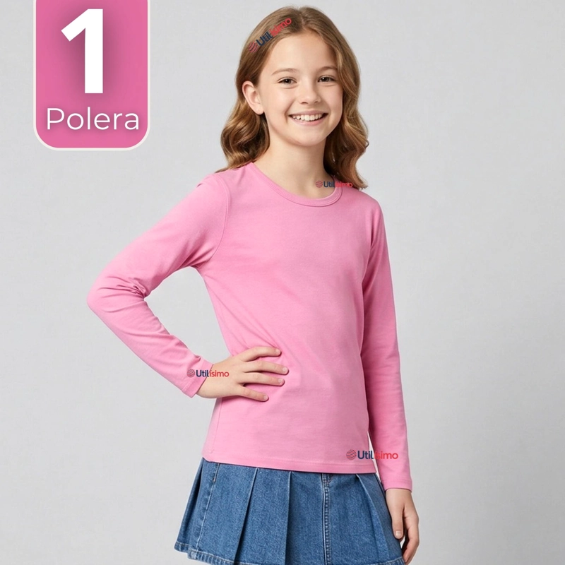 CAMISETA POLERA BAMBU CUELLO REDONDO ROSADO OSCURO PRIMERA CAPA MANGA LARGA NIÑA - 1