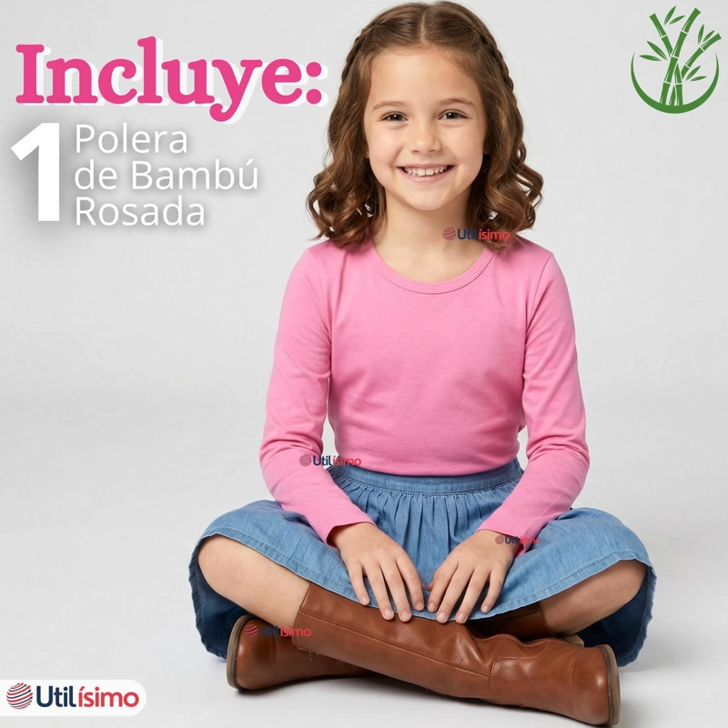 CAMISETA POLERA BAMBU CUELLO REDONDO ROSADO OSCURO PRIMERA CAPA MANGA LARGA NIÑA - 2