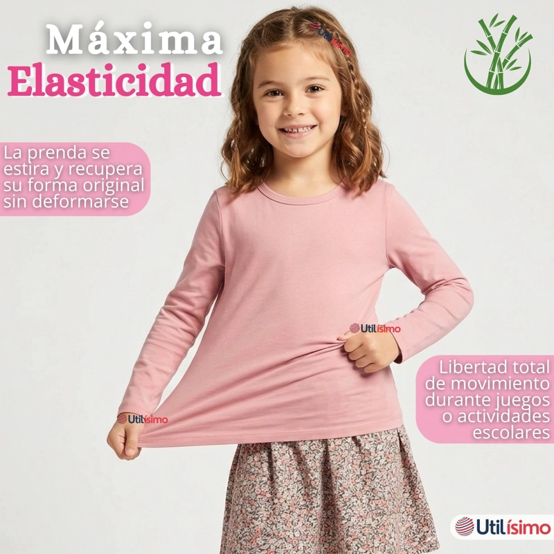 PACK 3 CAMISETAS POLERAS BAMBU CUELLO REDONDO ROSADO CLARO PRIMERA CAPA MANGA LARGA NIÑA - 6