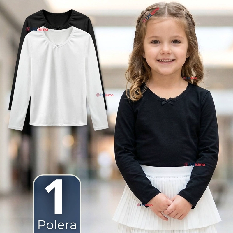 CAMISETA POLERA ALGODON CUELLO REDONDO PRIMERA CAPA MANGA LARGA COLORES SURTIDOS NIÑA - 1