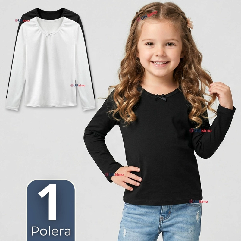 CAMISETA POLERA ALGODON CUELLO REDONDO PRIMERA CAPA MANGA LARGA COLORES SURTIDOS NIÑA - 1