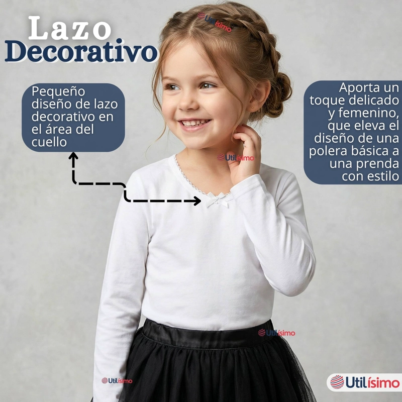 PACK 3 CAMISETAS POLERAS ALGODON CUELLO REDONDO PRIMERA CAPA COLOR BLANCO Y NEGRO NIÑA - 7