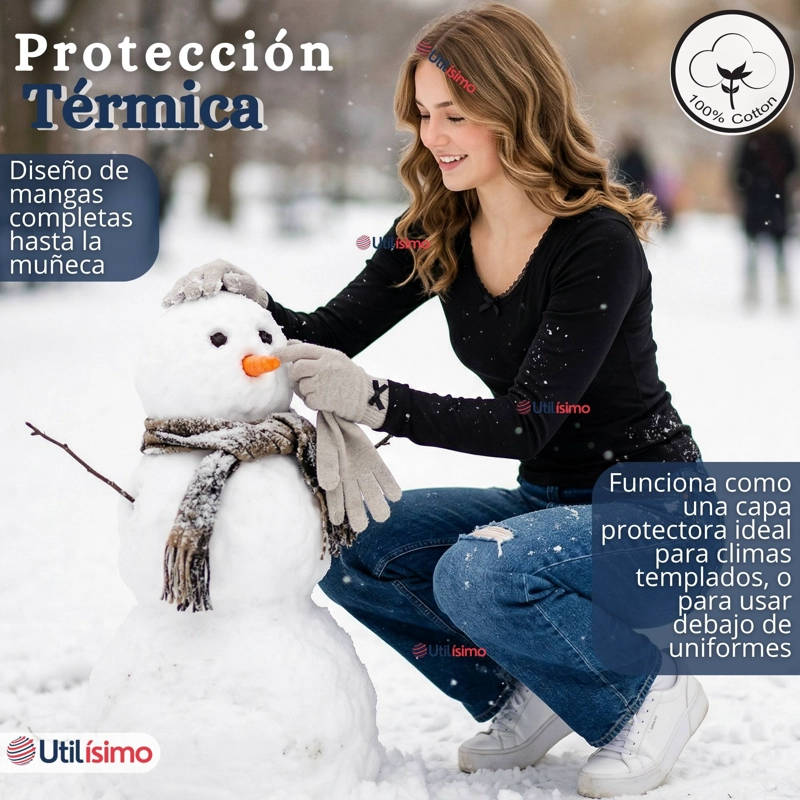 CAMISETA POLERA ALGODON CUELLO REDONDO PRIMERA CAPA MANGA LARGA COLORES BLANCO Y NEGRO  NIÑA JUVENIL - 6
