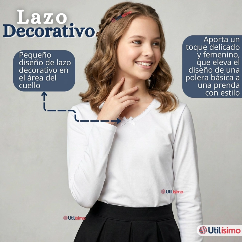 CAMISETA POLERA ALGODON CUELLO REDONDO PRIMERA CAPA MANGA LARGA COLORES BLANCO Y NEGRO  NIÑA JUVENIL - 7