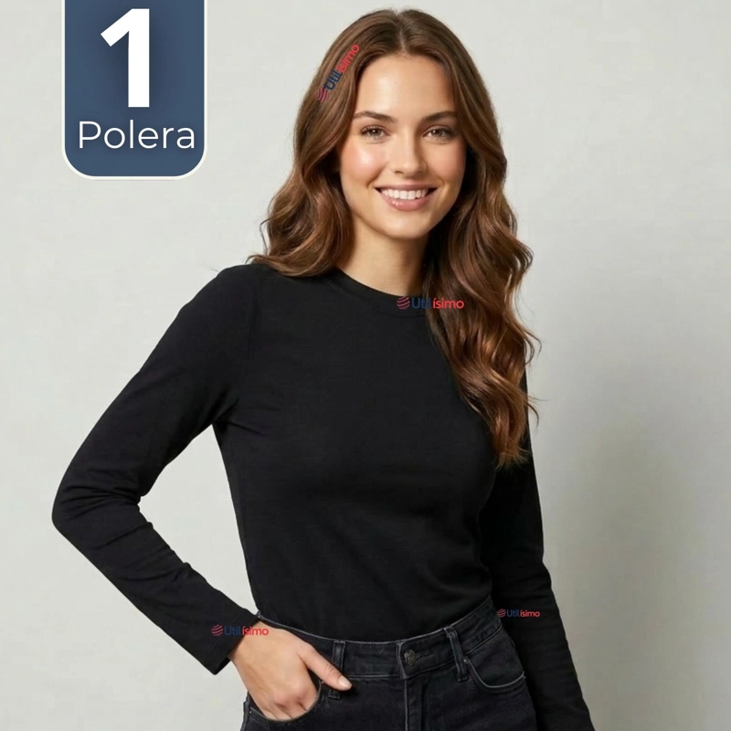 CAMISETA POLERA BAMBU PRIMERA CAPA NEGRO MANGA LARGA MUJER - 1
