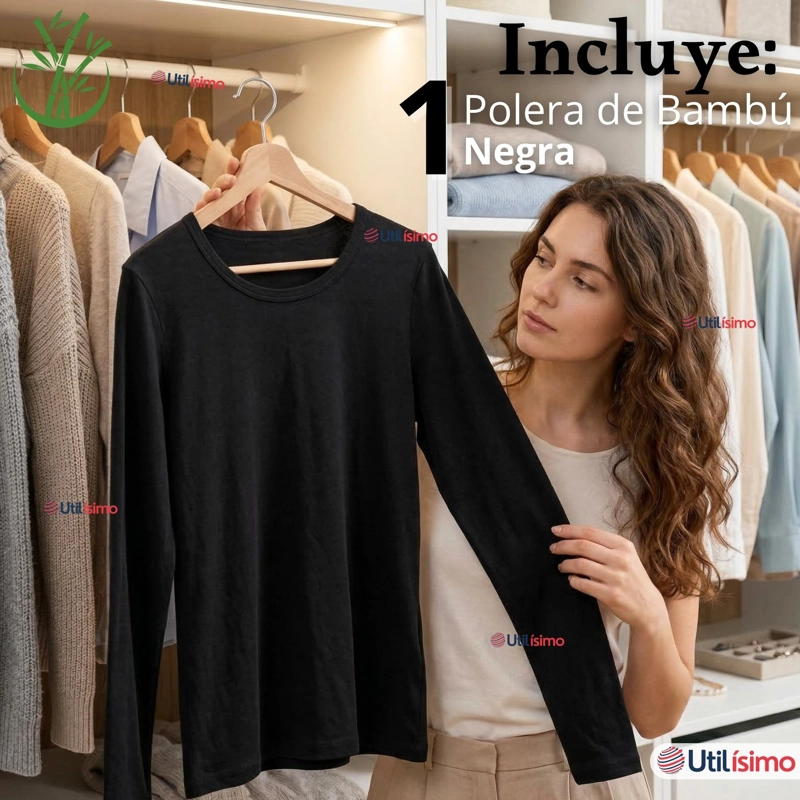 CAMISETA POLERA BAMBU PRIMERA CAPA NEGRO MANGA LARGA MUJER - 4