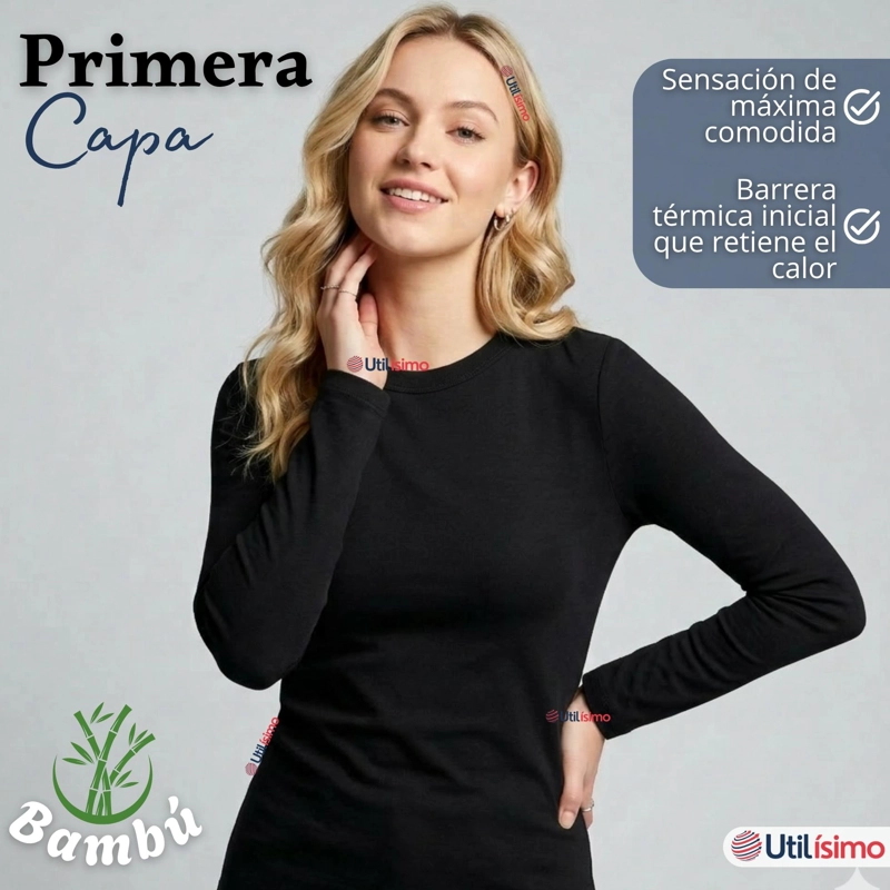 CAMISETA POLERA BAMBU PRIMERA CAPA NEGRO MANGA LARGA MUJER - 6
