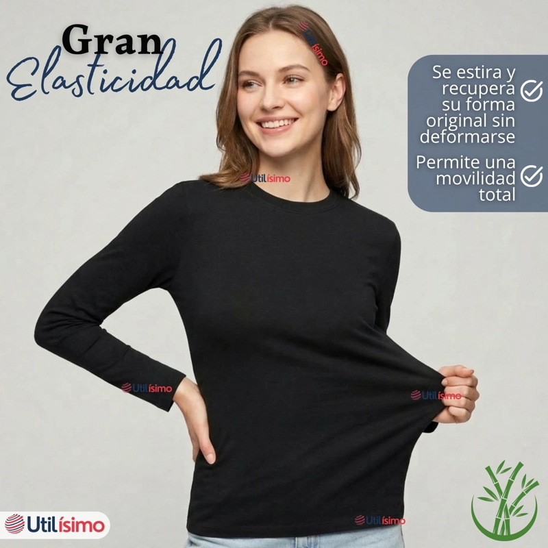 PACK 3 CAMISETAS POLERAS BAMBU PRIMERA CAPA NEGRO MANGA LARGA MUJER - 8