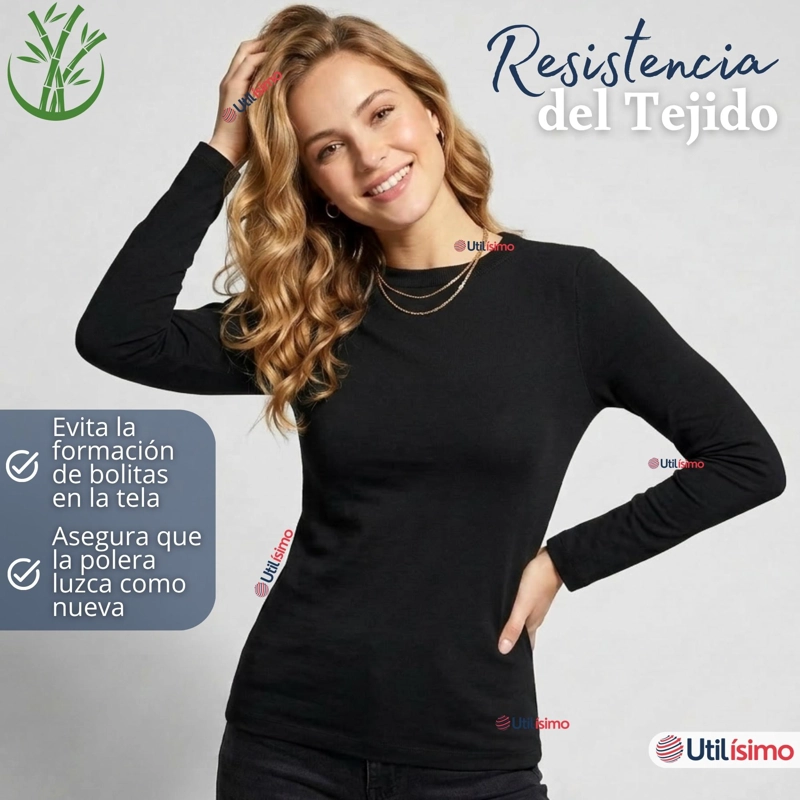PACK 3 CAMISETAS POLERAS BAMBU PRIMERA CAPA NEGRO MANGA LARGA MUJER - 10