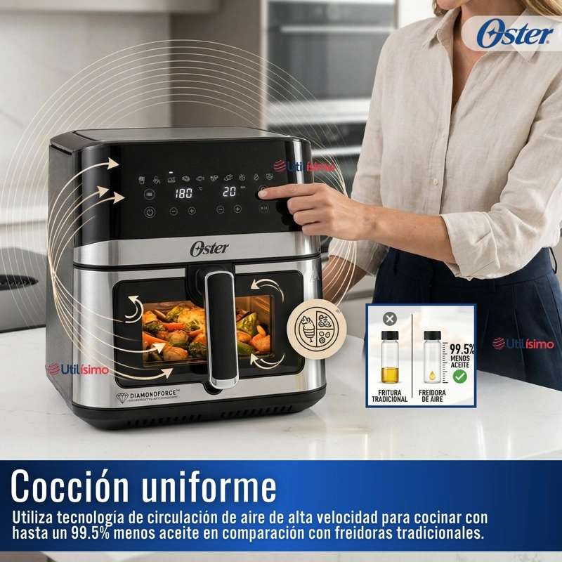 FREIDORA DE AIRE DIGITAL OSTER®, CON RECUBRIMIENTO DIAMONDFORCE, 7.5L CAPACIDAD, CKSTAF75WDSSDF - 8