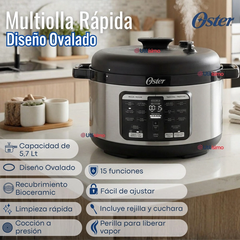 MULTI-OLLA RAPIDA OVALADA DE 5.7L CON 15 FUNCIONES CKSTPCECOV57 900W - 6