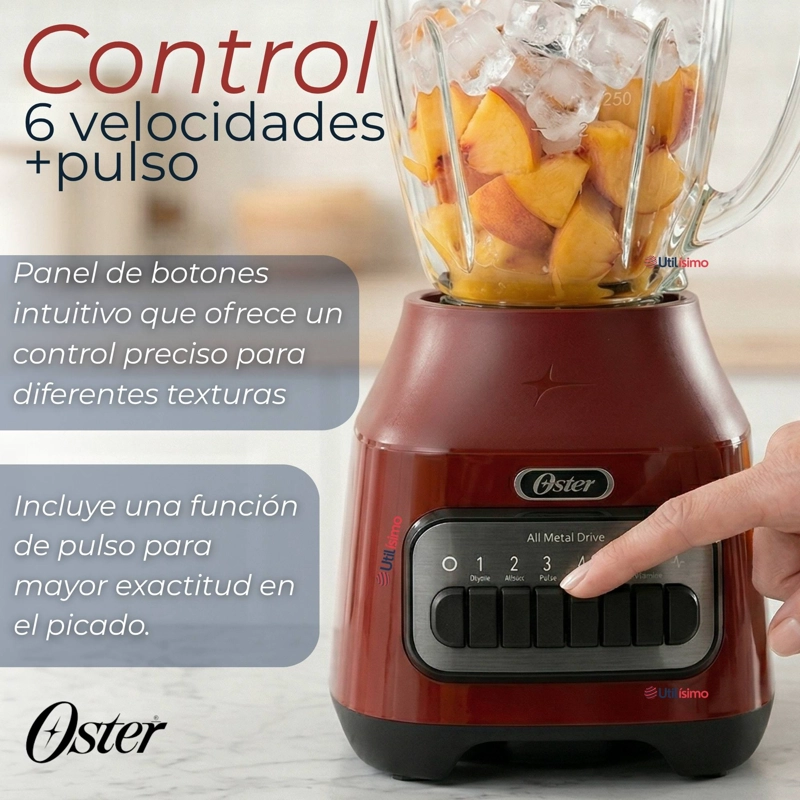 LICUADORA OSTER® CON VASO DE VIDRIO Y 6 VELOCIDADES MAS PULSO 800 WATTS 1,5LITROS - 8