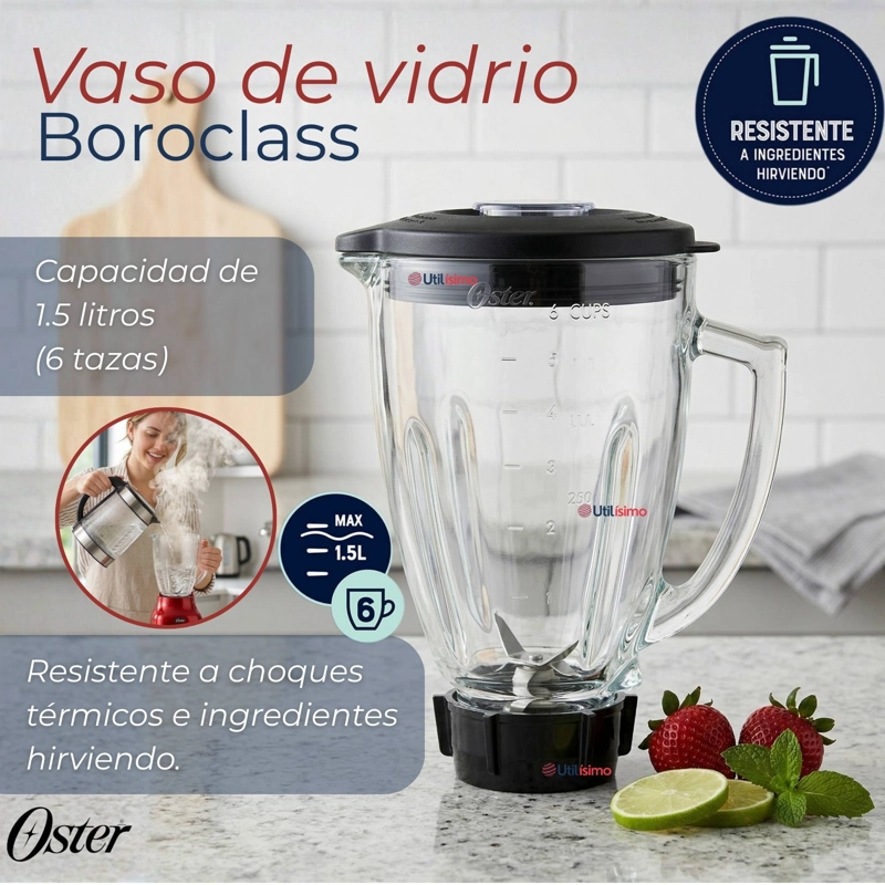LICUADORA OSTER® CON VASO DE VIDRIO Y 6 VELOCIDADES MAS PULSO 800 WATTS 1,5LITROS - 9
