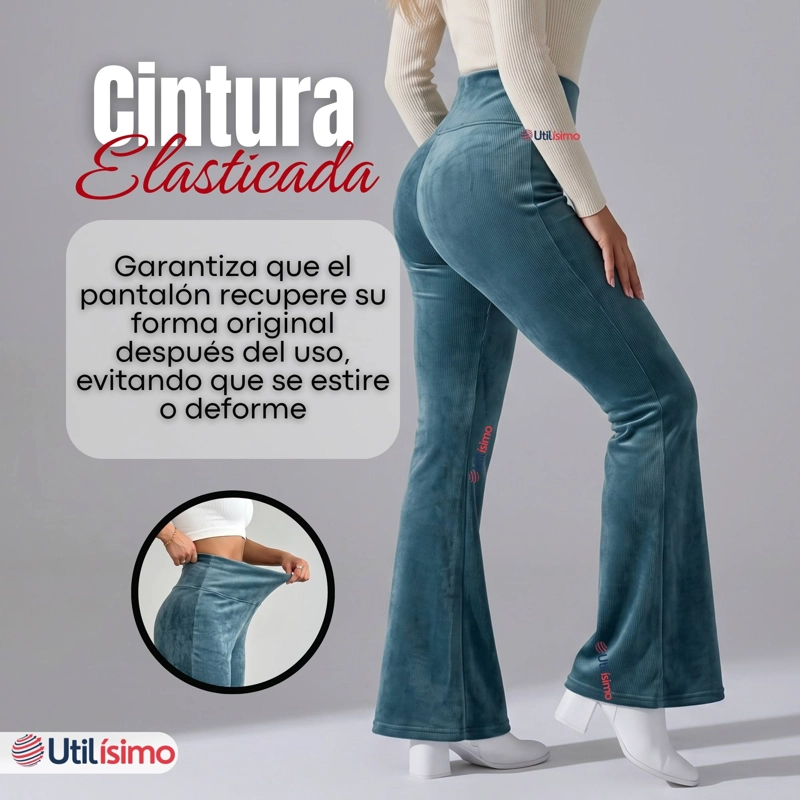 PANTALON COTELE  PALAZZO POLAR CON CHIPORRO ELASTICADO TERMICO VERDE AGUA - 8