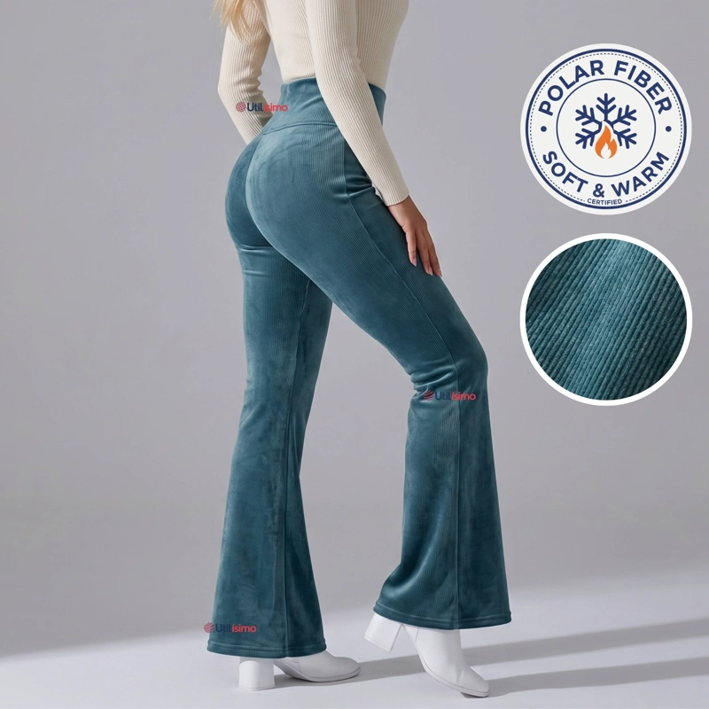 PANTALON COTELE  PALAZZO POLAR CON CHIPORRO ELASTICADO TERMICO VERDE AGUA - 1