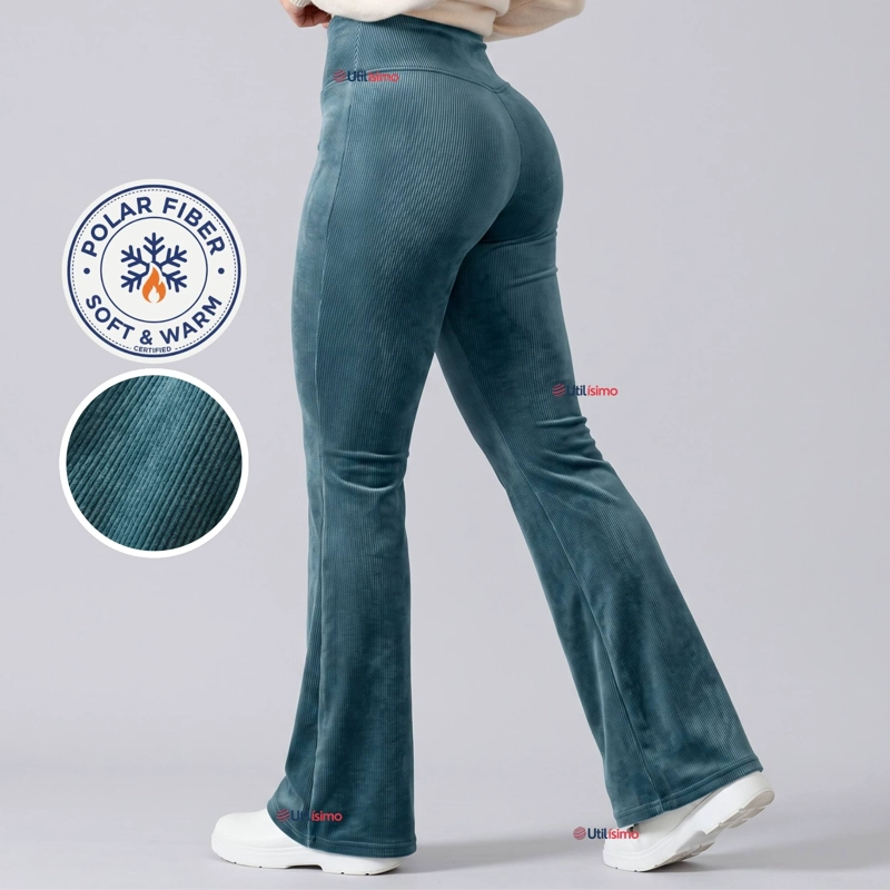 PANTALON COTELE  PALAZZO POLAR CON CHIPORRO ELASTICADO TERMICO VERDE AGUA - 1