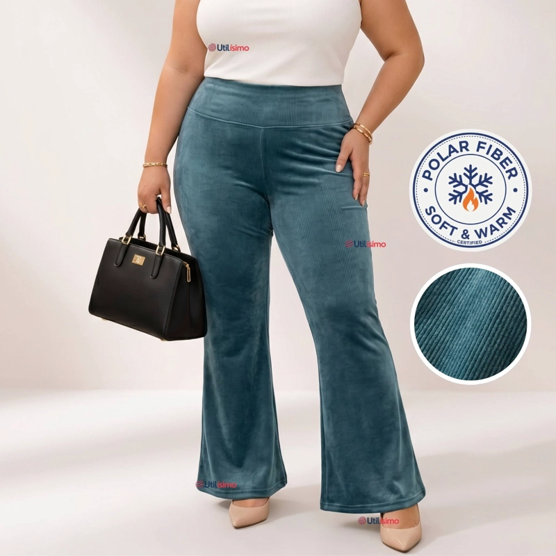 PANTALON COTELE  PALAZZO POLAR CON CHIPORRO ELASTICADO TERMICO VERDE AGUA - 1