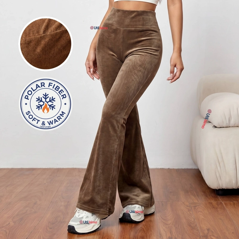 PANTALON COTELE  PALAZZO POLAR CON CHIPORRO ELASTICADO TERMICO CAFE - 1