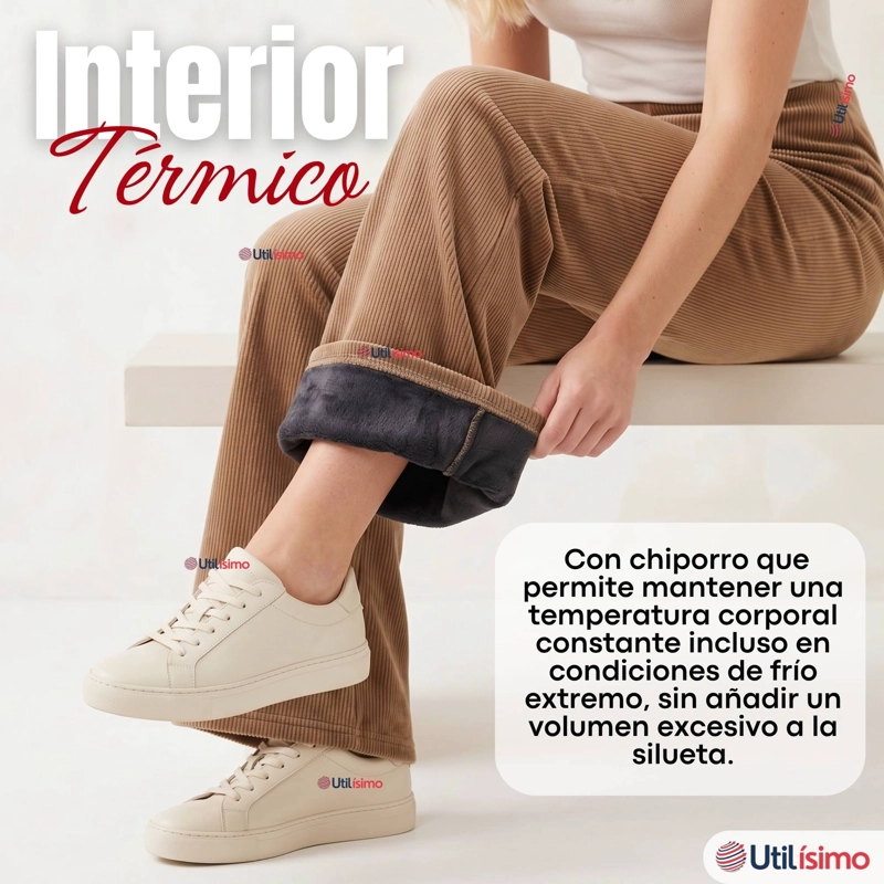 PANTALON COTELE  PALAZZO POLAR CON CHIPORRO ELASTICADO TERMICO CAFE - 5
