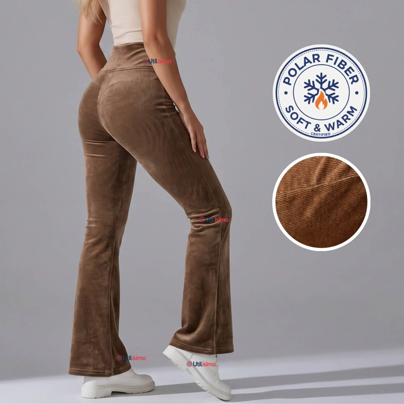 PANTALON COTELE  PALAZZO POLAR CON CHIPORRO ELASTICADO TERMICO CAFE - 1