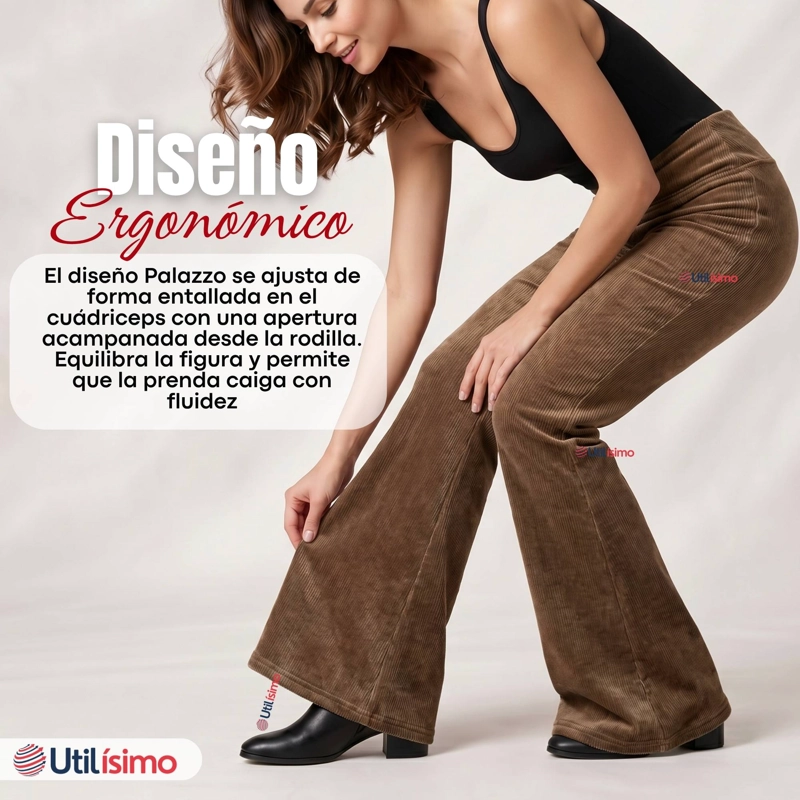 PANTALON COTELE  PALAZZO POLAR CON CHIPORRO ELASTICADO TERMICO CAFE - 8