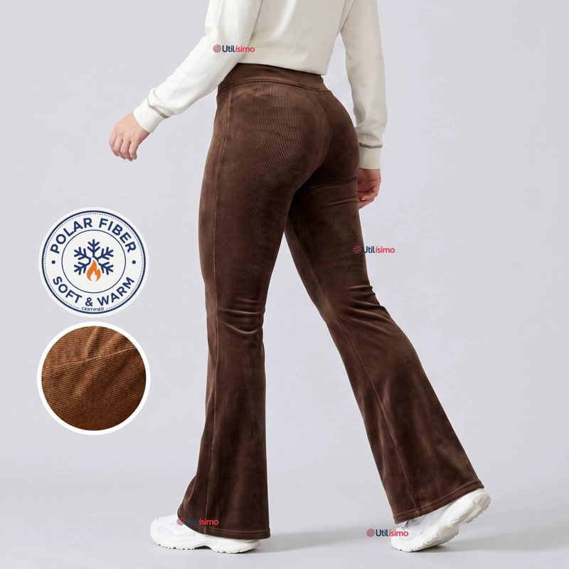 PANTALON COTELE  PALAZZO POLAR CON CHIPORRO ELASTICADO TERMICO CAFE - 1