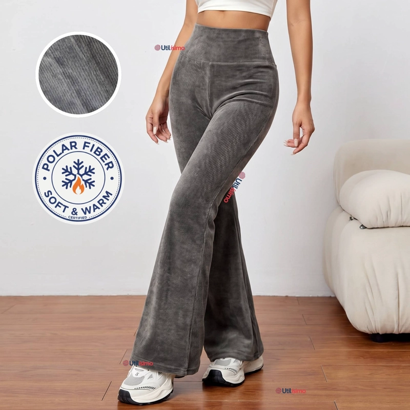 PANTALON COTELE  PALAZZO POLAR CON CHIPORRO ELASTICADO TERMICO GRIS MELANGE - 1