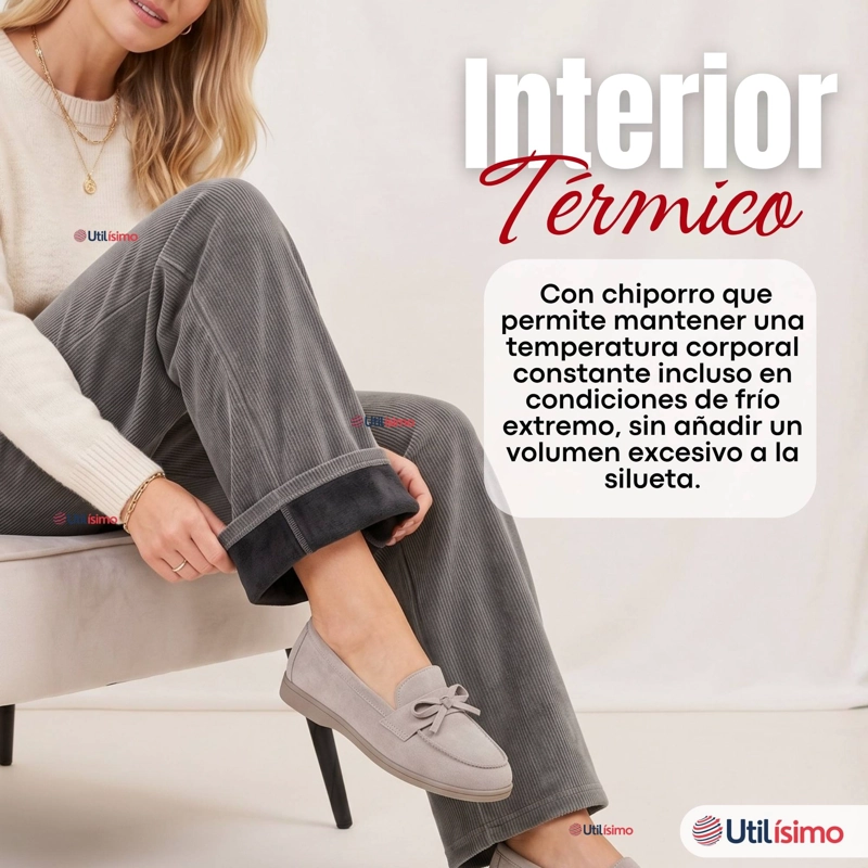 PANTALON COTELE  PALAZZO POLAR CON CHIPORRO ELASTICADO TERMICO GRIS MELANGE - 5