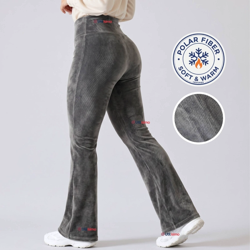 PANTALON COTELE  PALAZZO POLAR CON CHIPORRO ELASTICADO TERMICO GRIS MELANGE - 1