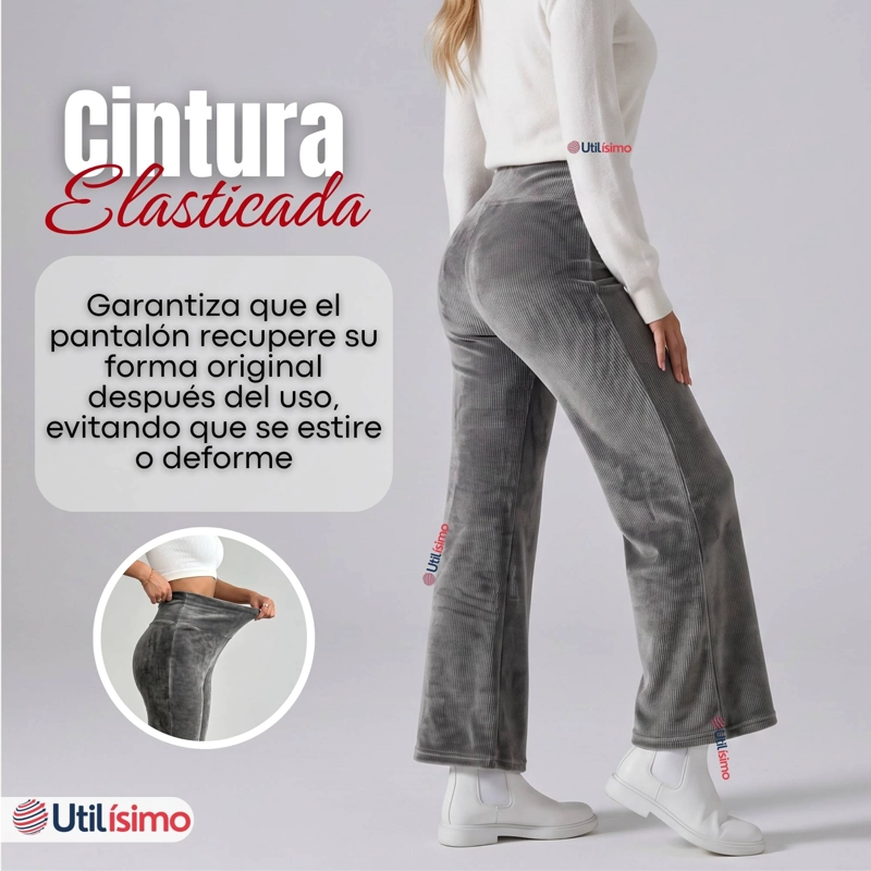 PANTALON COTELE  PALAZZO POLAR CON CHIPORRO ELASTICADO TERMICO GRIS MELANGE - 9