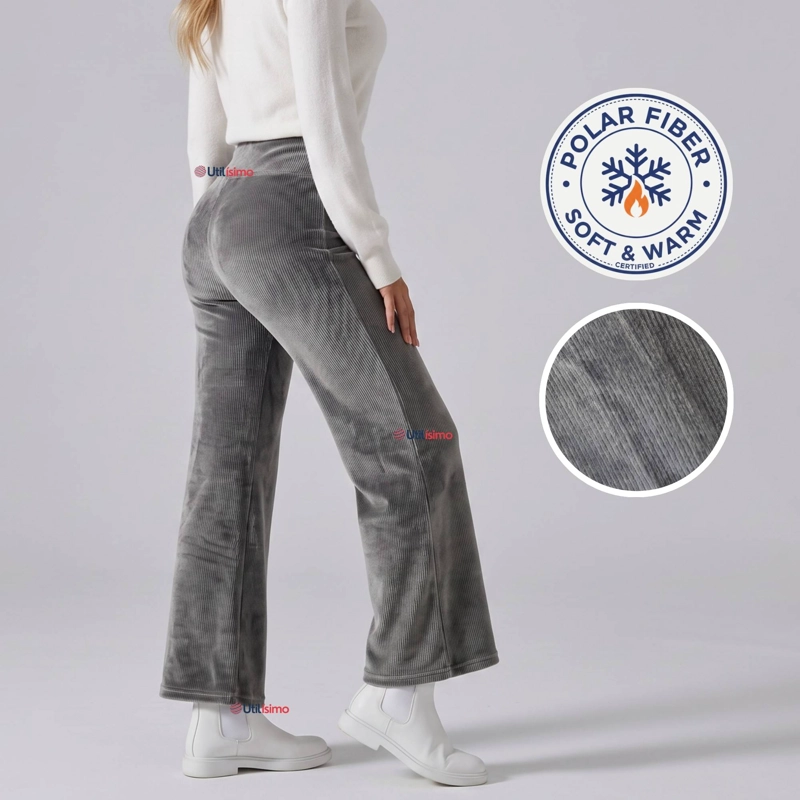 PANTALON COTELE  PALAZZO POLAR CON CHIPORRO ELASTICADO TERMICO GRIS MELANGE - 1