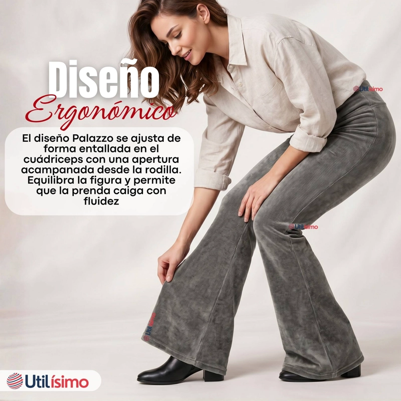 PANTALON COTELE  PALAZZO POLAR CON CHIPORRO ELASTICADO TERMICO GRIS MELANGE - 8