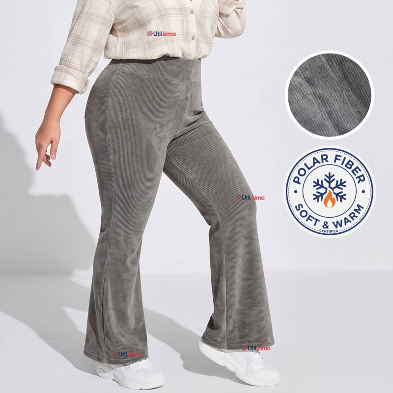 PANTALON COTELE  PALAZZO POLAR CON CHIPORRO ELASTICADO TERMICO GRIS MELANGE - 1