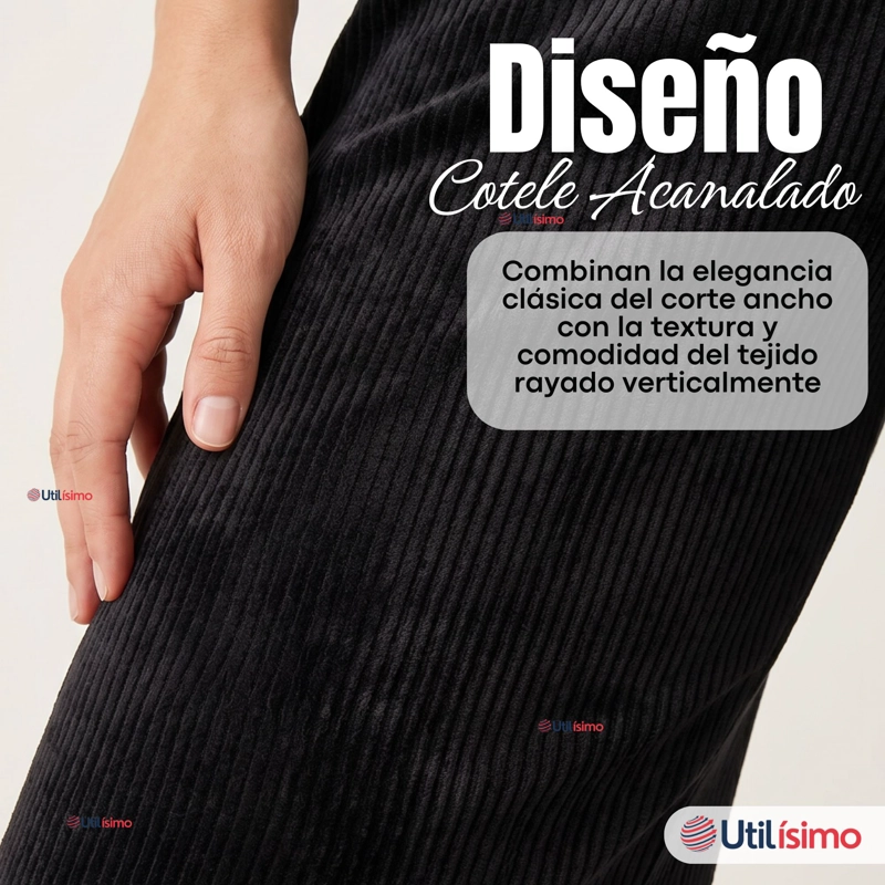 PANTALON COTELE  PALAZZO POLAR CON CHIPORRO ELASTICADO TERMICO NEGRO - 6