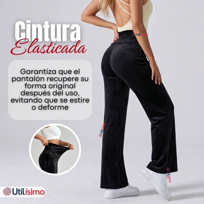 PANTALON COTELE  PALAZZO POLAR CON CHIPORRO ELASTICADO TERMICO NEGRO - 9
