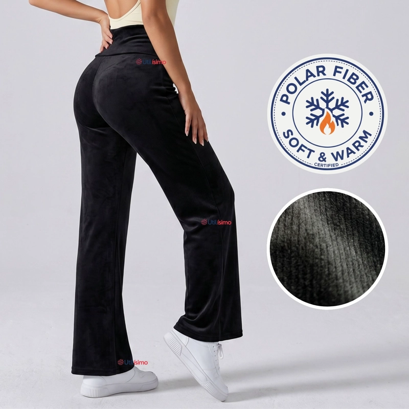 PANTALON COTELE  PALAZZO POLAR CON CHIPORRO ELASTICADO TERMICO NEGRO - 1